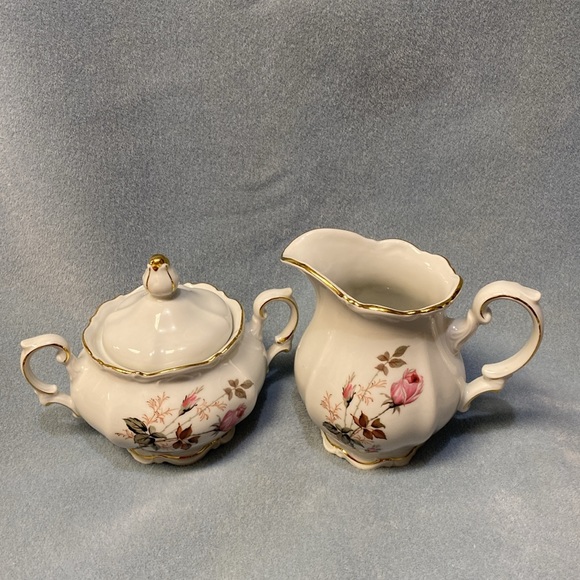 PinkRose Mitterteich Bavaria Germany Creamer and Lidded Sugar Bowl set - Picture 2 of 15